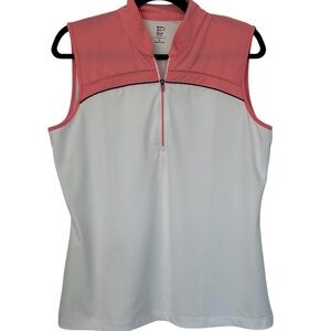 EP PRO NEW YORK Women’s‎ Golf Polo Sleeveless Color Block Coral/Wt. Zip Mock L